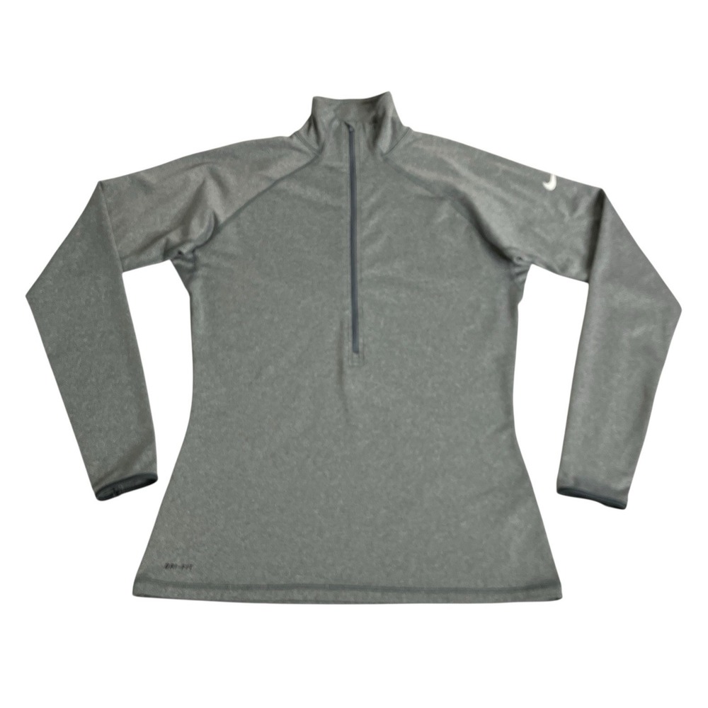 Nike Pro Hyperwarm Dri Fit Jacket‎ Womens Large Gray Fitted 1/2 Zip Thumbholes